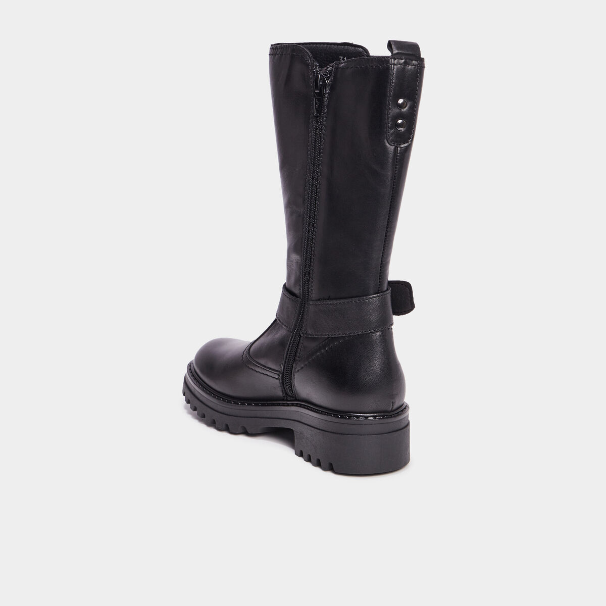 Bottes avec brides en cuir noir fille