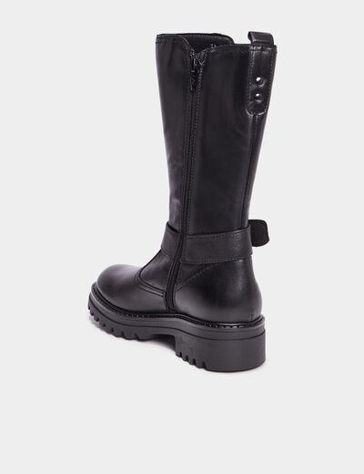 Bottes avec brides en cuir noir fille