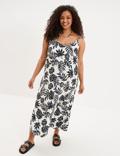 Robe longue fendue fluide bretelles ecru femme grande taille