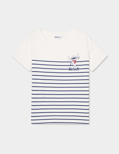 T-shirt manches courtes coton Stitch ivoire femme