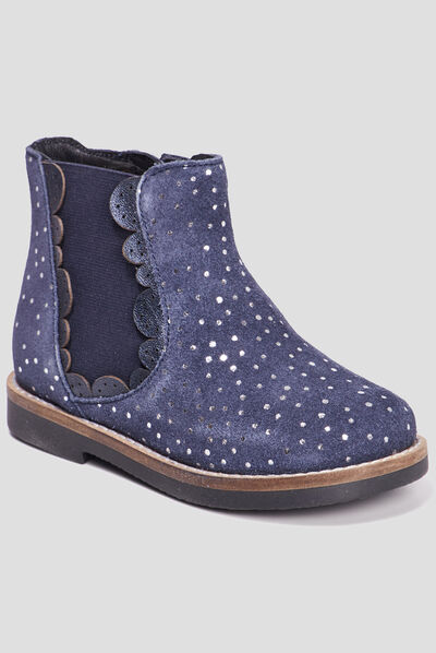 Bottines zippées en cuir bleu fille