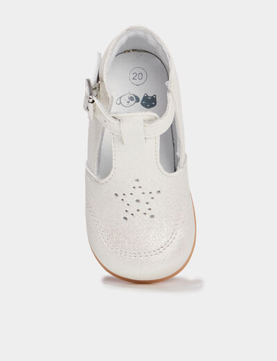 Chaussures c&eacute;r&eacute;monie semelle souple cuir blanc b&eacute;b&eacute; fille