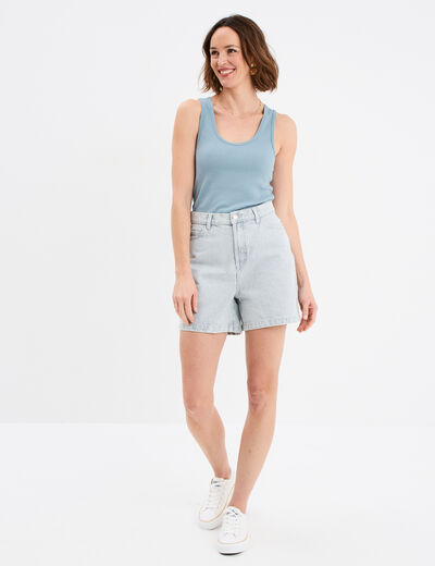 Short mom en jean 5 poches coton denim bleach femme