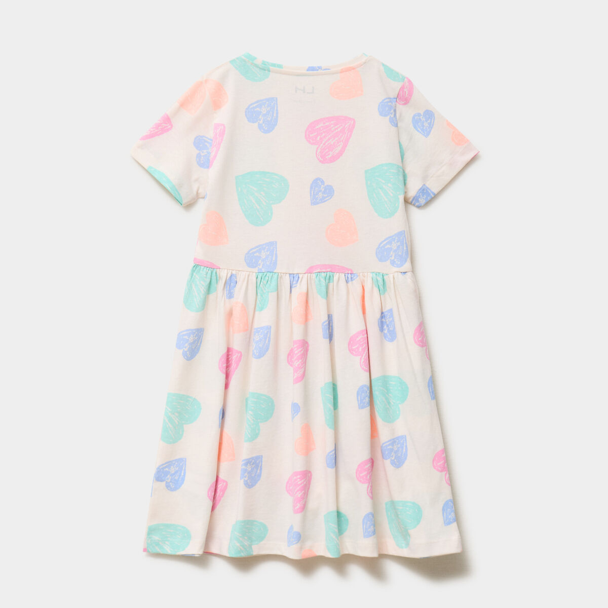 Robe courte &eacute;vas&eacute;e manches courtes coton beige fille