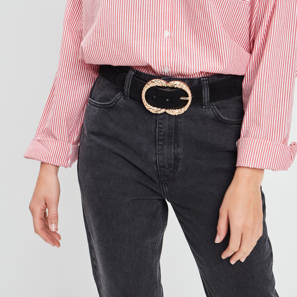 Ceinture avec boucle ouvragée noir femme