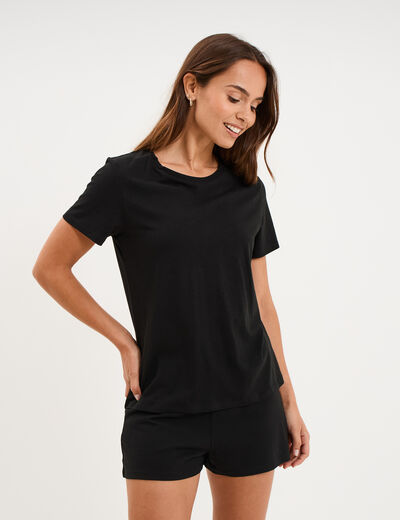 Ensemble pyjama short t-shirt coton noir femme