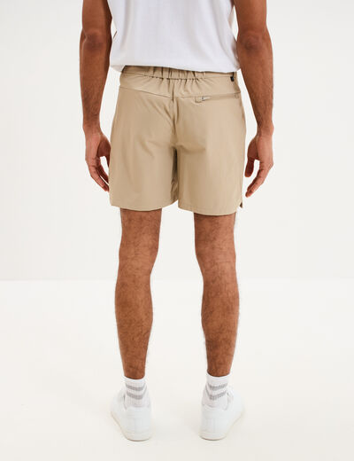 Short droit stretch poches zipp&eacute;es beige homme