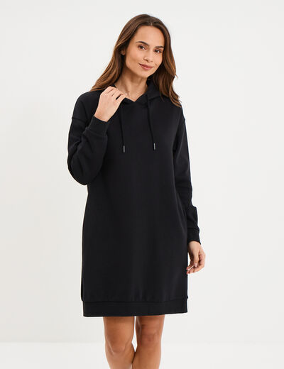Robe sweat &agrave; capuche noir femme