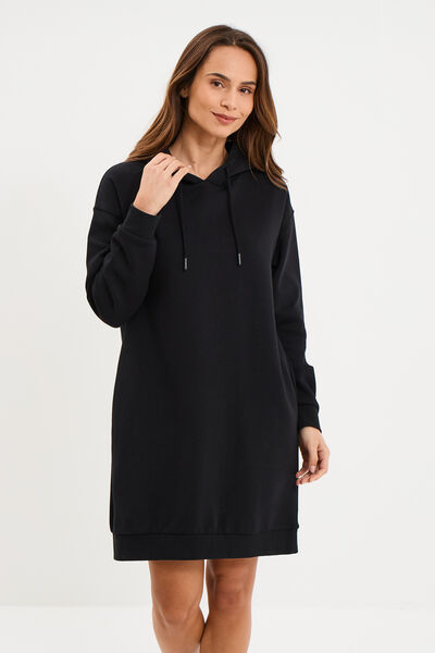 Robe sweat &agrave; capuche noir femme