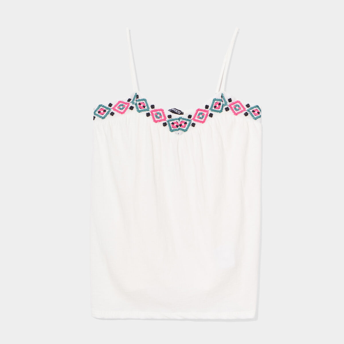 D&eacute;bardeur encolure brod&eacute;e coton Liberto blanc femme