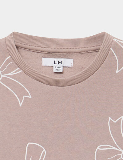 Sweat col rond manches longues taupe fille