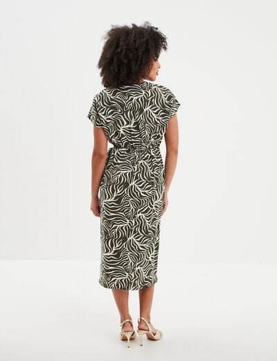 Robe portefeuille longue manches courtes vert kaki femme