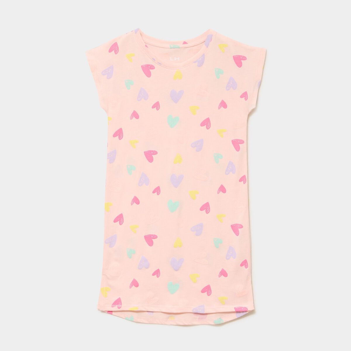 Chemise de nuit manches courtes coton rose fille