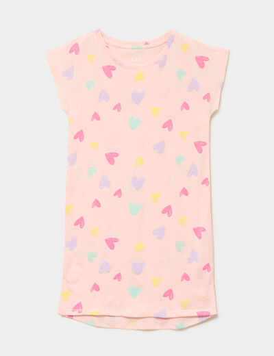 Chemise de nuit manches courtes coton rose fille