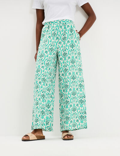 Pantalon large fluide taille &eacute;lastiqu&eacute;e ecru femme