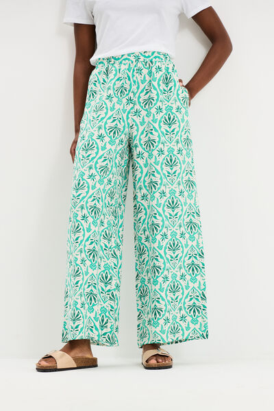 Pantalon large fluide taille &eacute;lastiqu&eacute;e ecru femme