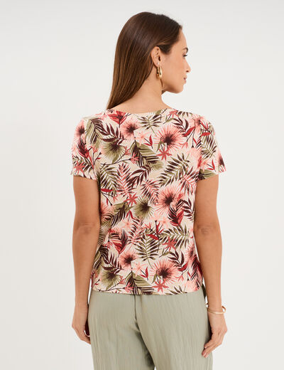 T-shirt taille effet nou&eacute; coton vert kaki femme
