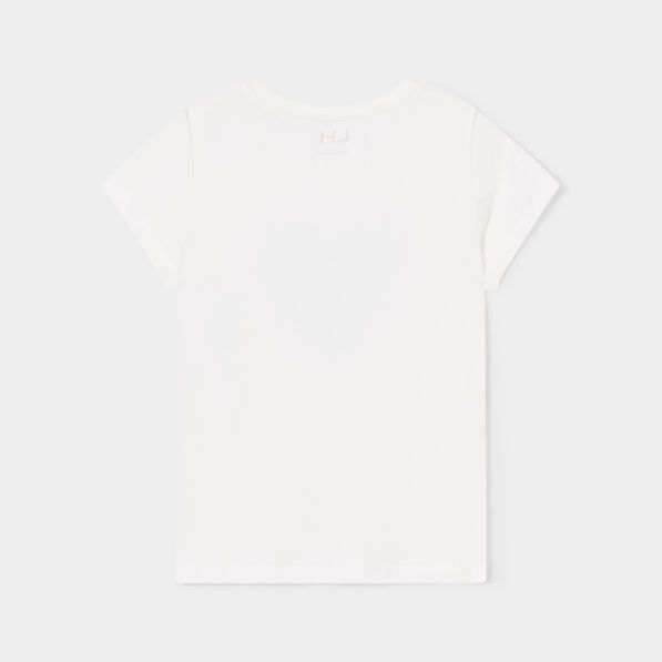 T-shirt col rond manches courtes coton ivoire fille