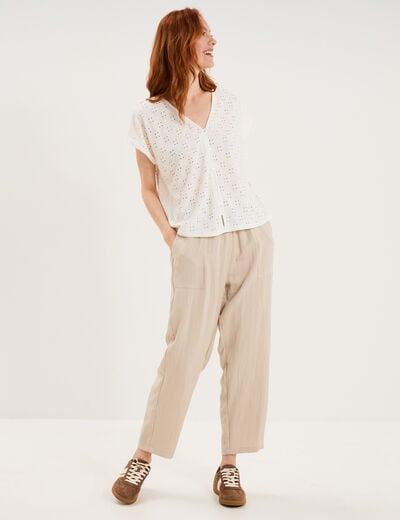 T-shirt dentelle avec boutons blanc femme