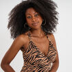 Robe longue évasée asymétrique camel femme
