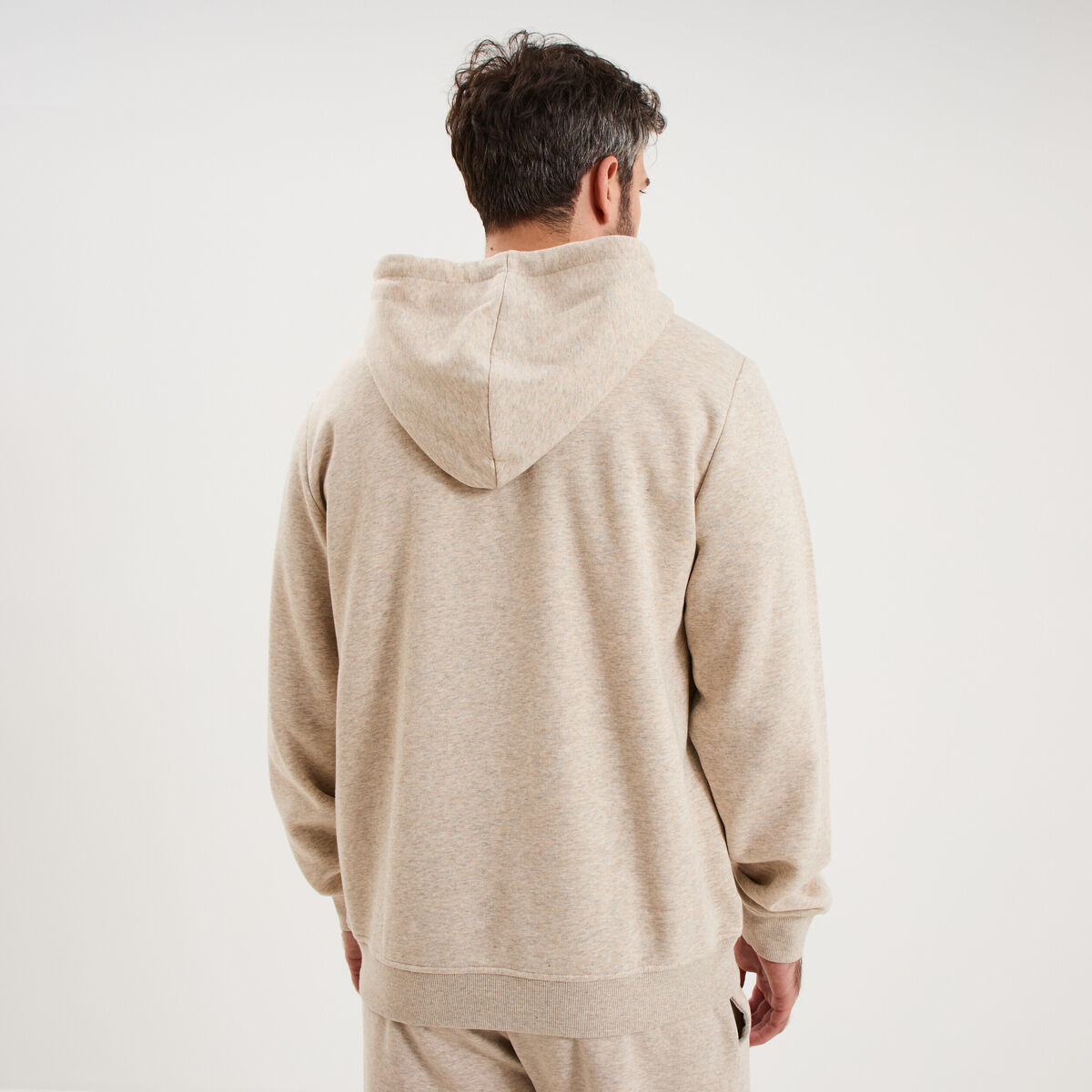 Sweat hoodie 1 poche manches longues beige homme