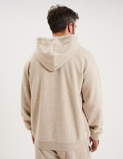 Sweat hoodie 1 poche manches longues beige homme