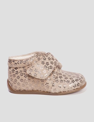 Bottillons à scratchs en cuir marron bébé fille