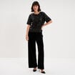 T-shirt &agrave; sequins manches courtes noir femme
