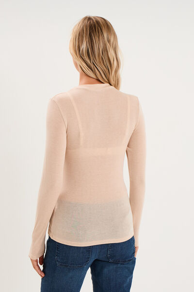 T-shirt cintr&eacute; col montant lyocell beige femme