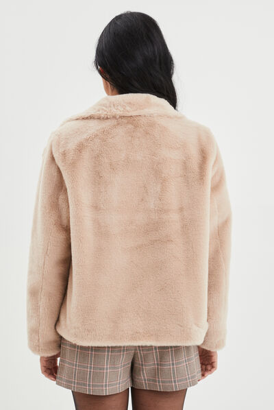 Veste imitation fourrure col montant beige femme