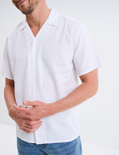Chemise manches courtes mélange lin blanc homme
