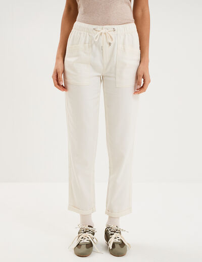 Pantalon mom taille &eacute;lastiqu&eacute;e creme femme