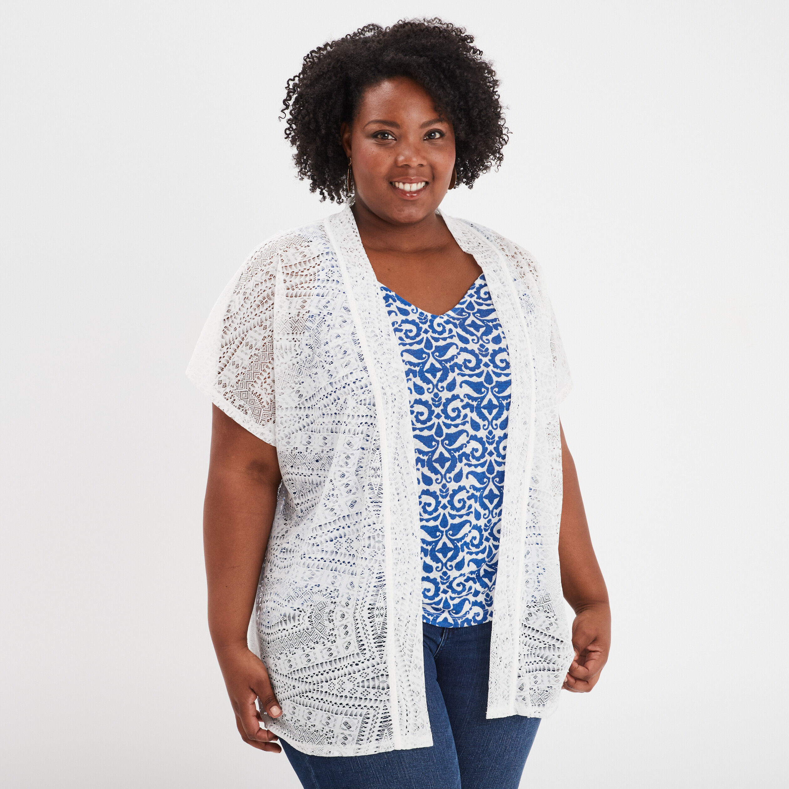Gilet manches courtes ajouré blanc femme grande taille MODAVISTA