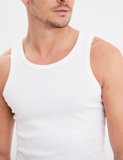 D&eacute;bardeur droit coton bretelles larges blanc homme