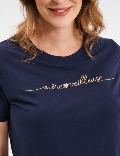 T-shirt manches courtes allaitement bleu marine femme maternité