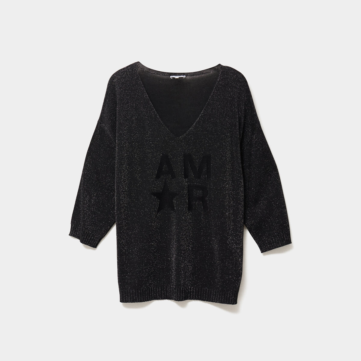 Pull manches 3/4 chauve-souris noir femme grande taille