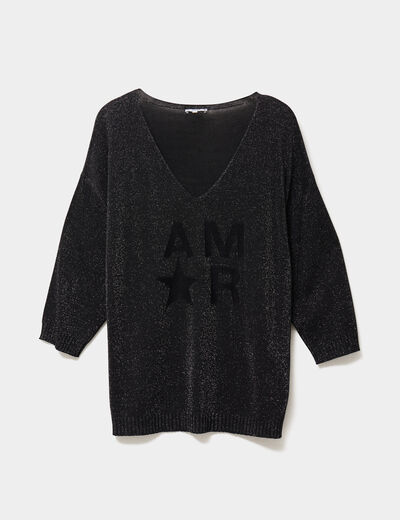 Pull manches 3/4 chauve-souris noir femme grande taille