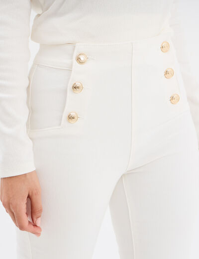 Pantalon flare à pont taille haute coton blanc femme