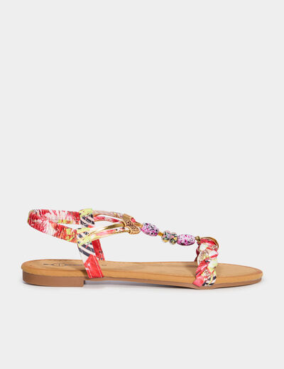 Sandales foulard et perles &eacute;lastiqu&eacute;es rouge femme