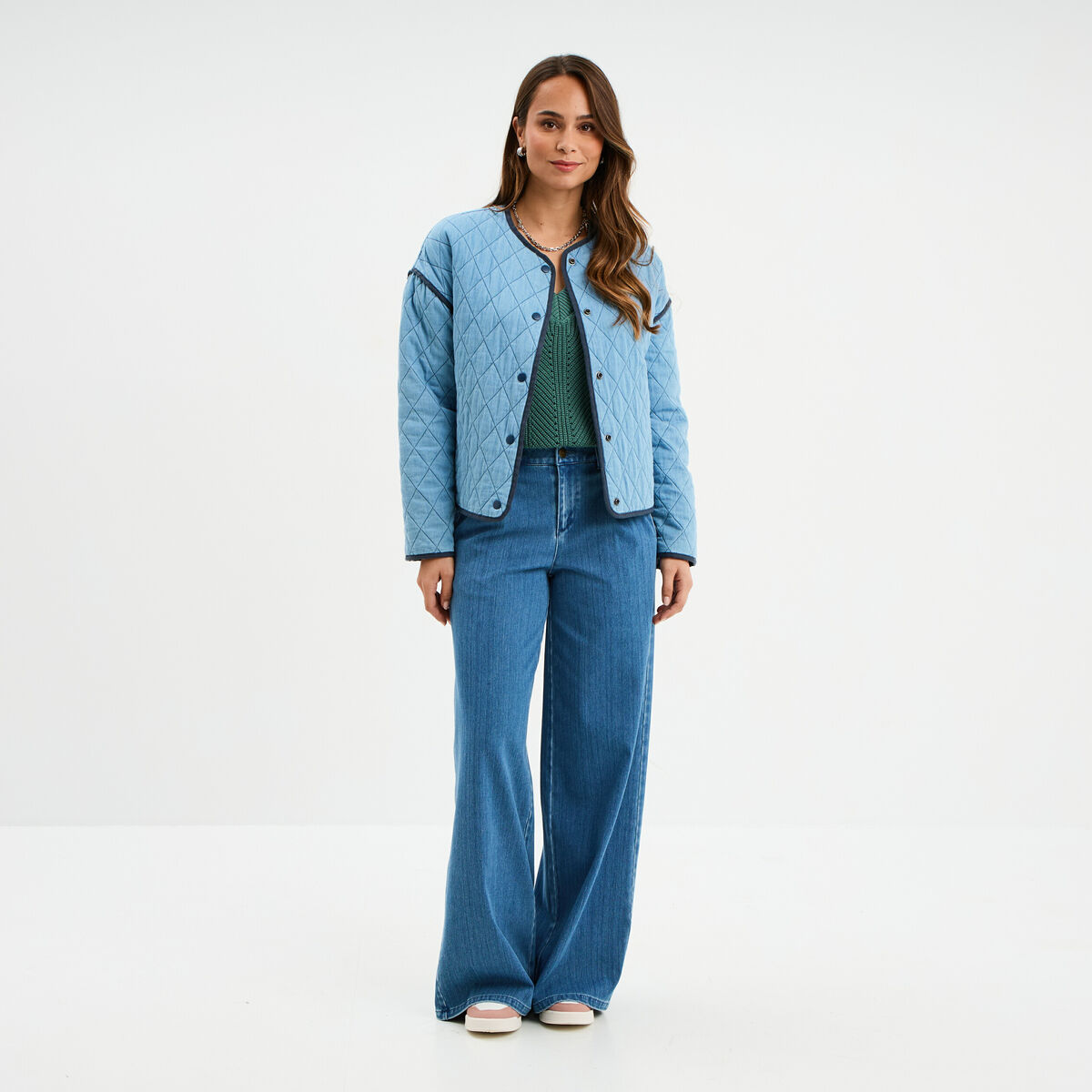 Veste matelass&eacute;e boutonn&eacute;e Creeks denim double stone femme