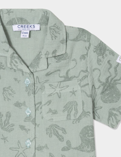 Ensemble short et chemise gaze de coton vert pastel bébé garçon
