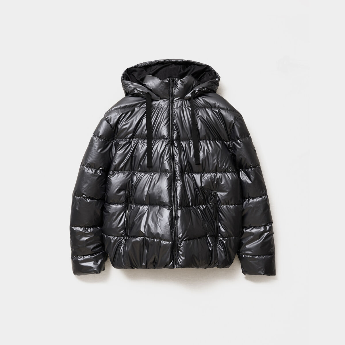 Doudoune &agrave; capuche effet simili cuir gris argent femme grande taille
