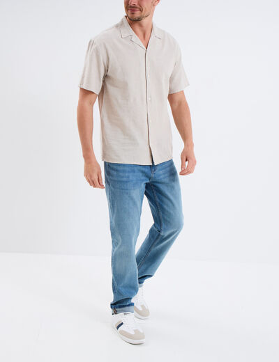 Chemise manches courtes mélange lin gris clair homme