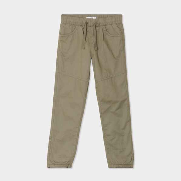 Pantalon regular taille élastiquée coton vert kaki garçon