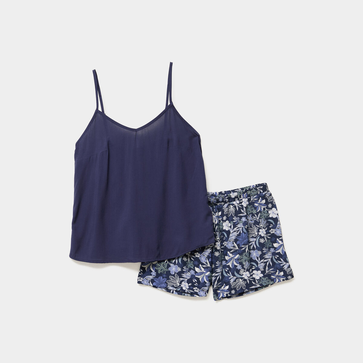 Ensemble pyjama short et d&eacute;bardeur bleu marine femme