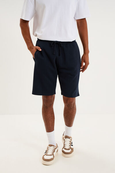 Short jogging molleton droit bleu marine homme