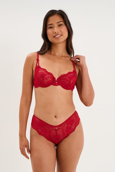 Shorty en dentelle rouge femme