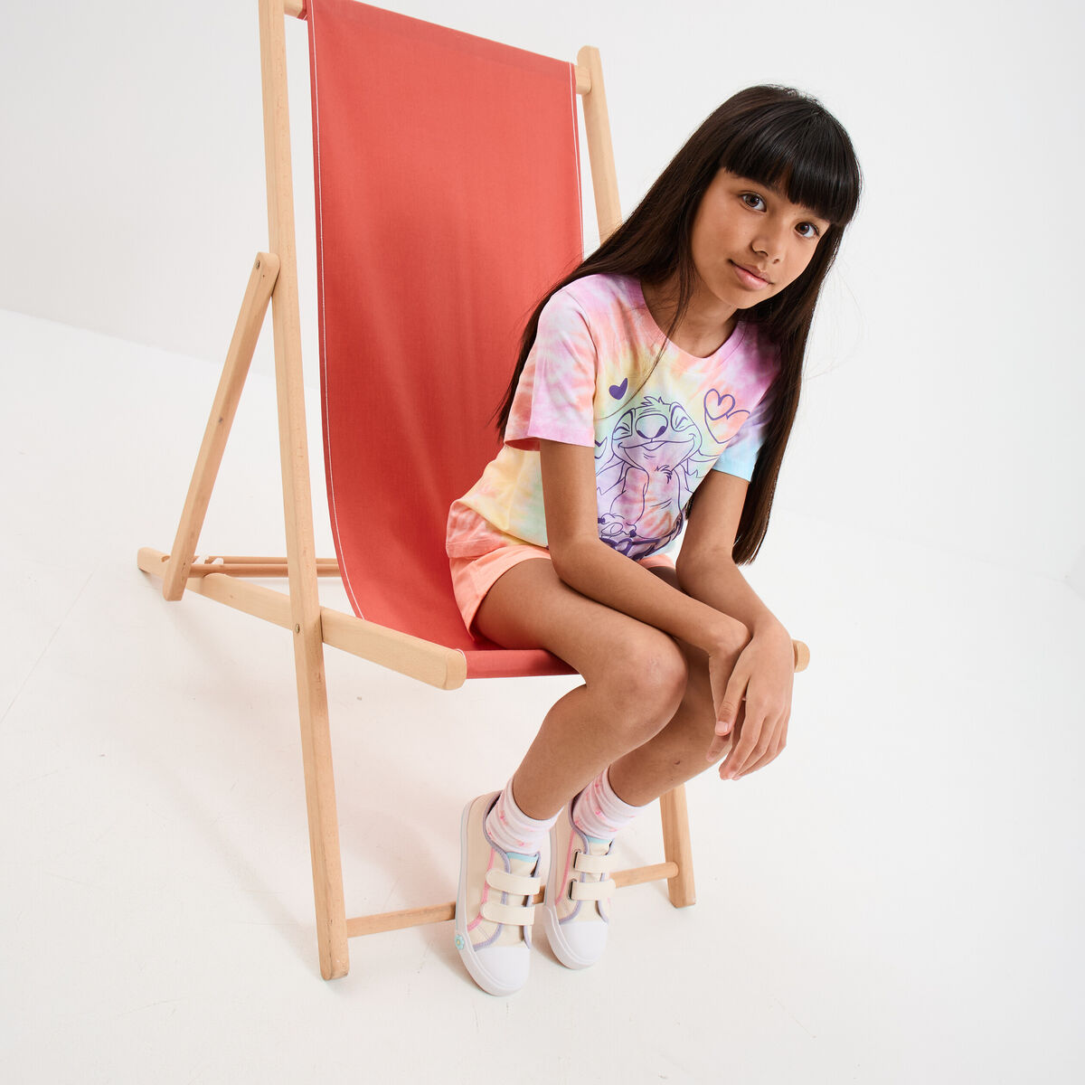 T-shirt manches courtes coton Stitch multicolore fille