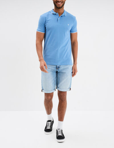 Polo manches courtes bords contrastés bleu homme