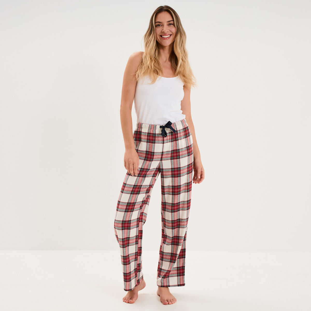 Pantalon de pyjama en coton ajusable ecru femme
